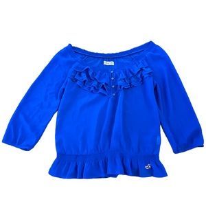 Hollister Sheer Blue Ruffle Blouse Women’s Size M